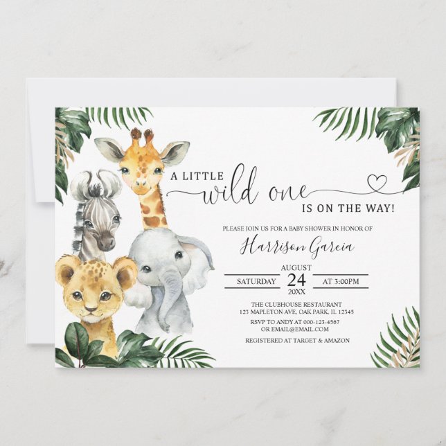 A Little Wild One Jungle Animals Baby Shower Invitation (Front)