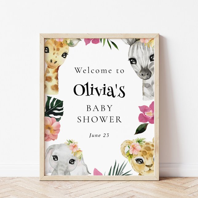 A Little Wild One Jungle Girl Baby Shower Welcome Poster (Creator Uploaded)