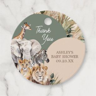 A Little Wild One Safari Animals Baby Shower Round Favour Tags