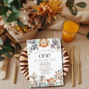 A Little Wild One Safari Baby Animals Baby shower Invitation
