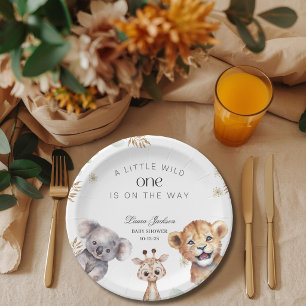 A Little Wild One Safari Baby Animals Baby shower Paper Plate