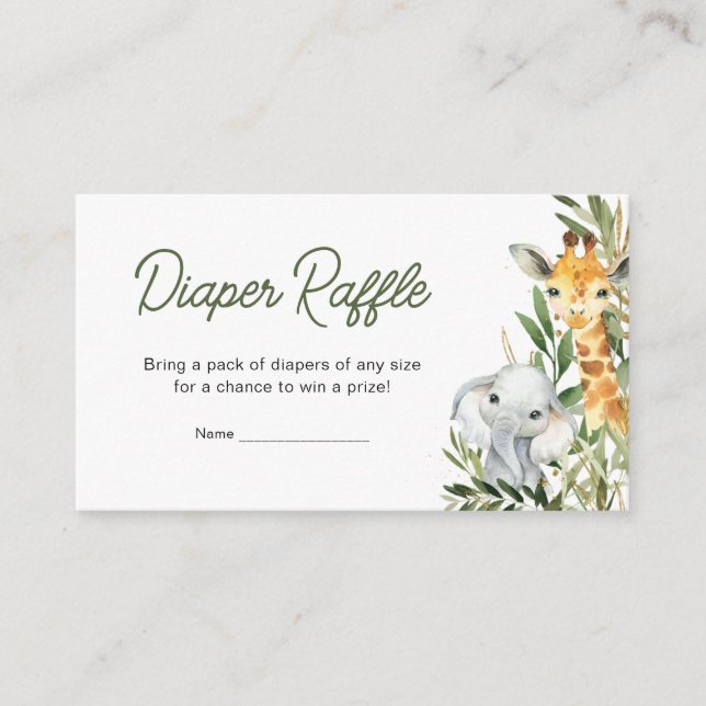 A Little Wild One Safari Baby Shower Diaper Raffle Enclosure Card (Front)