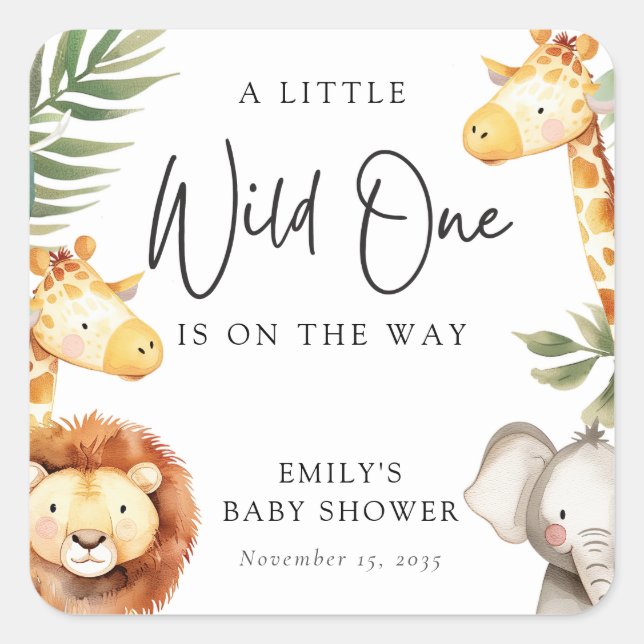 A Little Wild One Safari Baby Shower Square Sticker (Front)