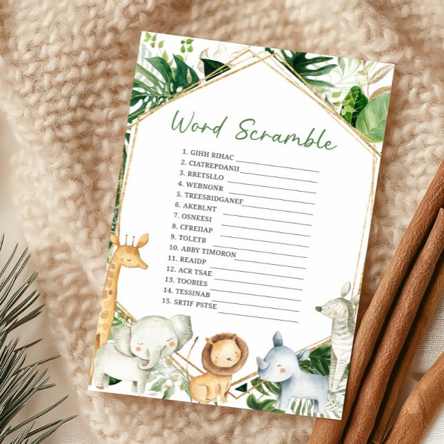 A Little Wild One Word Scramble Game (Greenery Jungle Baby Shower  Word Scramble Game)