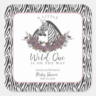 A Little Wild One Zebra Baby Shower Square Sticker
