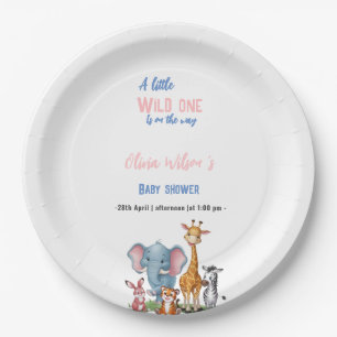 A little wild safari it's girl baby shower paper plate