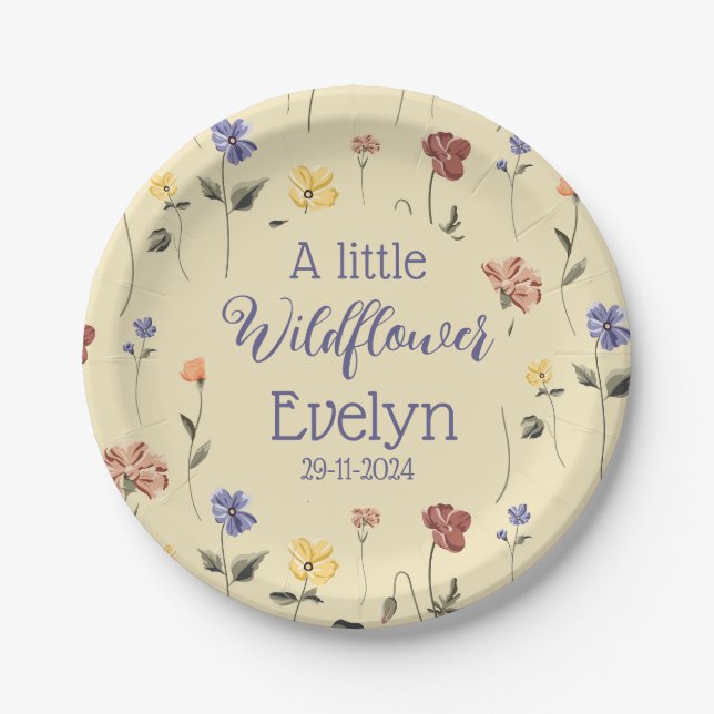 a little wildflower baby girl  paper plate (Front)