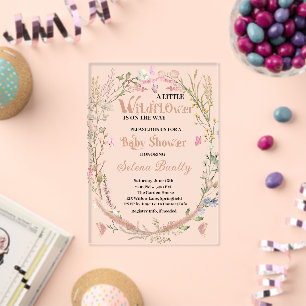 A Little Wildflower Baby Girl Shower  Acrylic Invitations