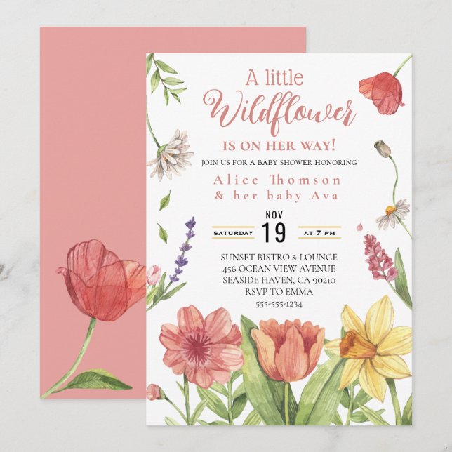a little wildflower baby girl shower invitations (Front/Back)
