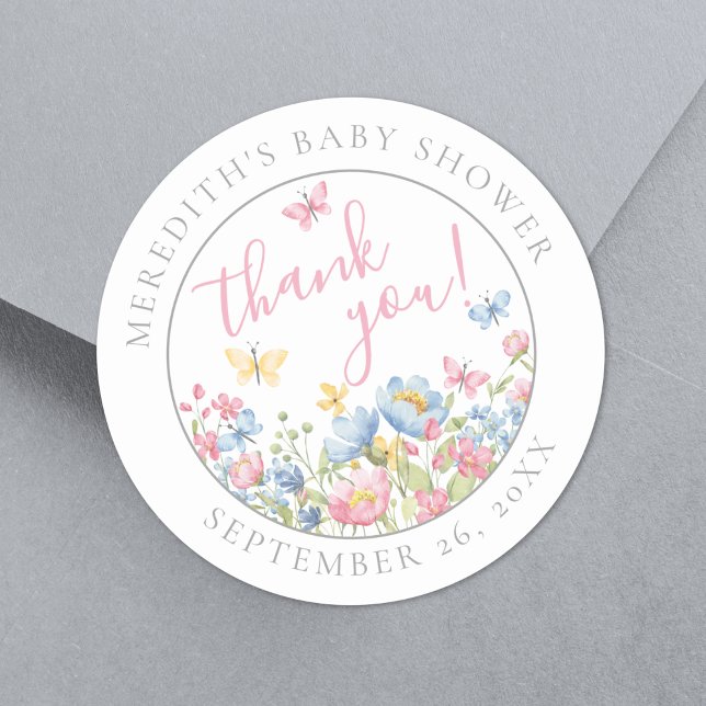 A Little Wildflower Baby Shower Classic Round Sticker (A Little Wildflower Baby Shower Classic Round Sticker )