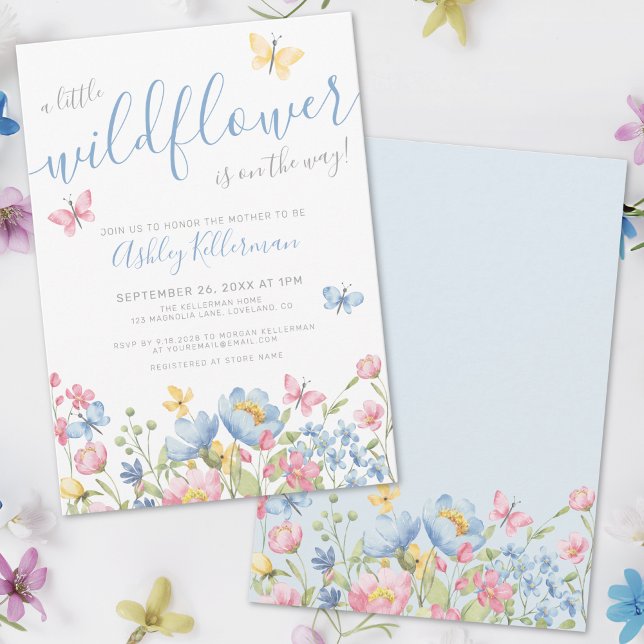 A Little Wildflower Baby Shower Invitation (A Little Wildflower Boy Baby Shower Invitation)