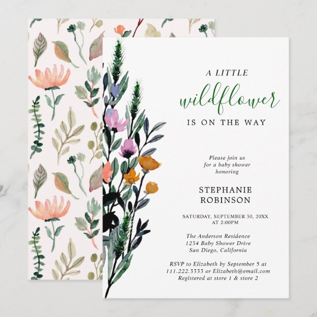 A Little Wildflower Baby Shower  Invitation (Front/Back)