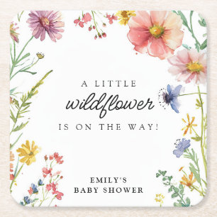 A Little Wildflower Baby Shower Square Paper Coaster