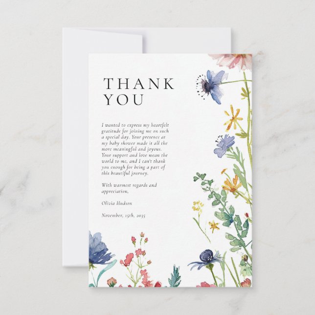 A Little Wildflower Baby Shower Thank You Card (Front)