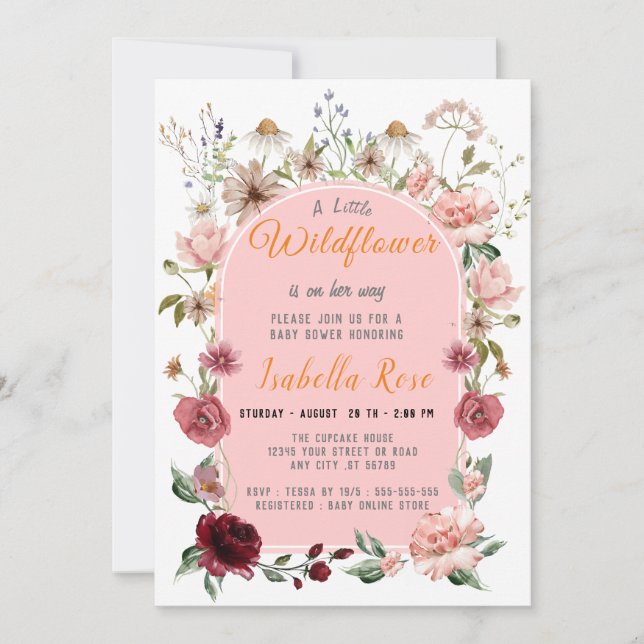 A Little Wildflower Blush Pink Girl Baby Shower Invitation (Front)