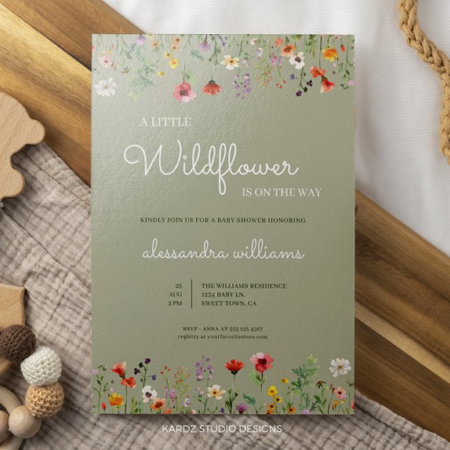 A Little Wildflower Boho Baby Shower Invitation (Little Wildflower invitation ideal for a baby boy or gender neutral baby shower celebration.)