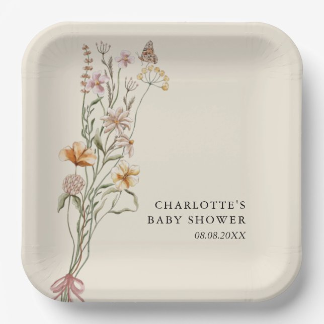 A Little Wildflower Boho Baby Shower Paper Plate (Front)