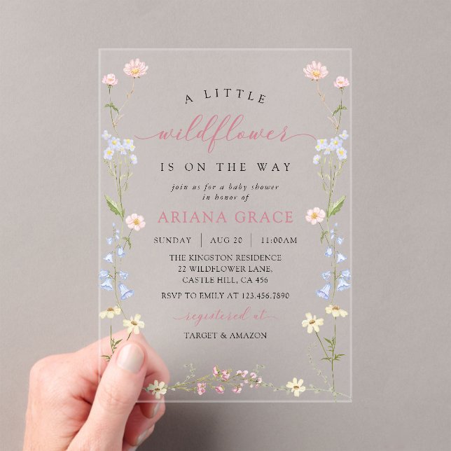 A Little Wildflower Boho Girl Baby Shower Acrylic Invitations (Insitu (Handheld))