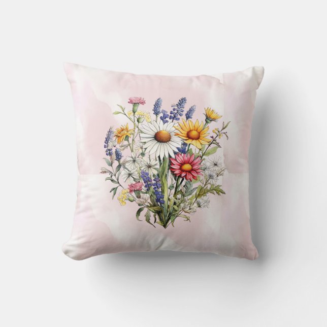 A Little Wildflower Boho Modern Girl Baby Shower Throw Pillow (Front)