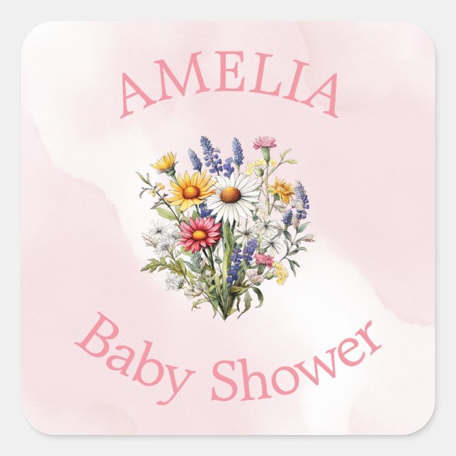 A Little Wildflower Boho Nature Girl Baby Shower Square Sticker (Front)