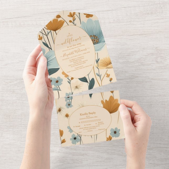 A Little Wildflower Boho Nature Theme Baby Shower  All In One Invitation (Tearaway)