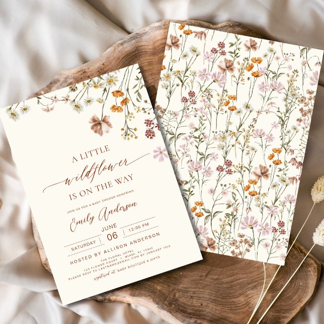 A Little Wildflower Boho Terracotta Baby Shower Invitation (Creator Uploaded)