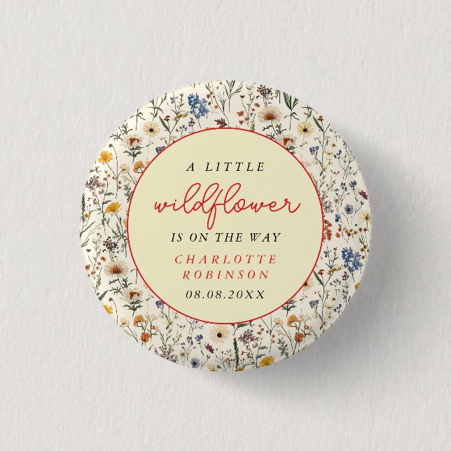 A Little Wildflower Girl Baby Shower 1 Inch Round Button (Front)