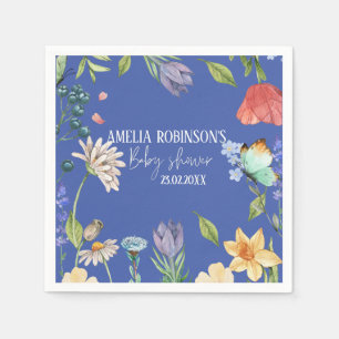A Little Wildflower Girl Baby Shower Black Napkin
