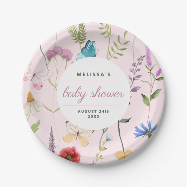 A Little Wildflower Girl Baby Shower Invitation Paper Plate (Front)