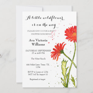 A Little Wildflower Girl Baby Shower Orange Flower Invitation