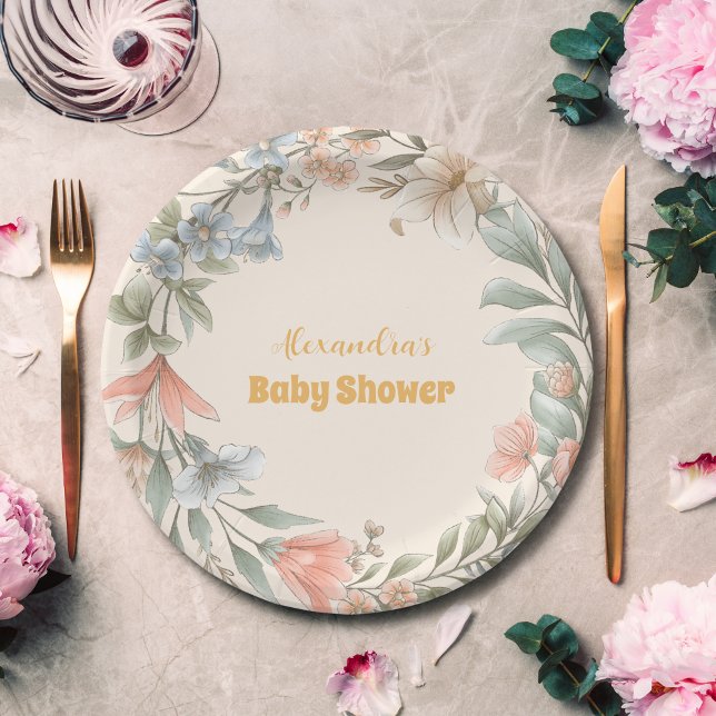 A Little Wildflower Girl Baby Shower Paper Plate (Creator Uploaded)