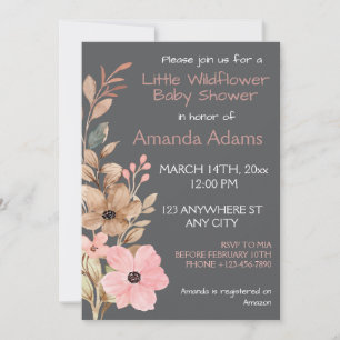 A Little Wildflower Girl Pink Baby Shower Invitation