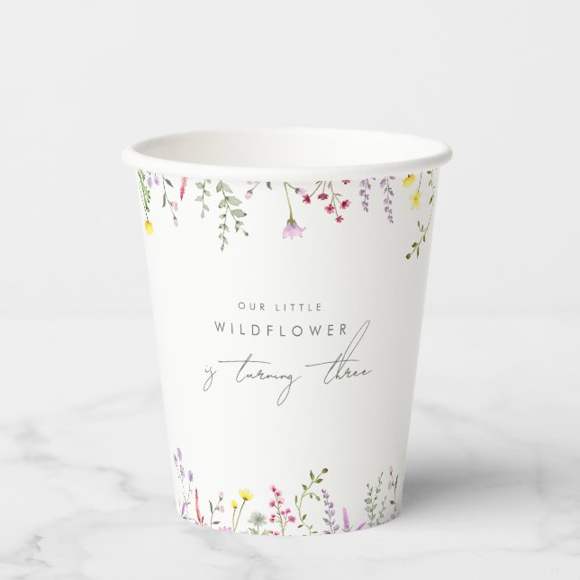 A Little Wildflower Girls Floral Birthday Party  Paper Cups (Front)