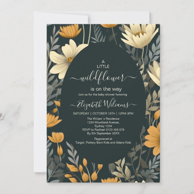 A Little Wildflower Green Nature Theme Baby Shower Invitation (Front)