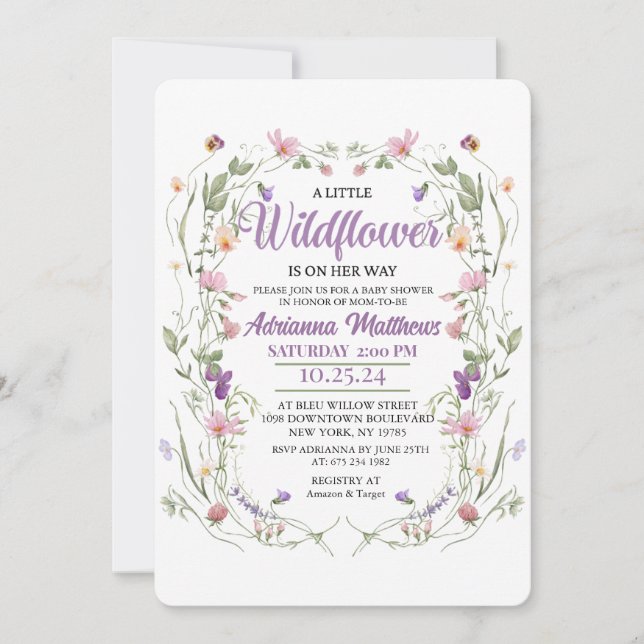 A Little Wildflower Is on Her Way Invitation (Front)