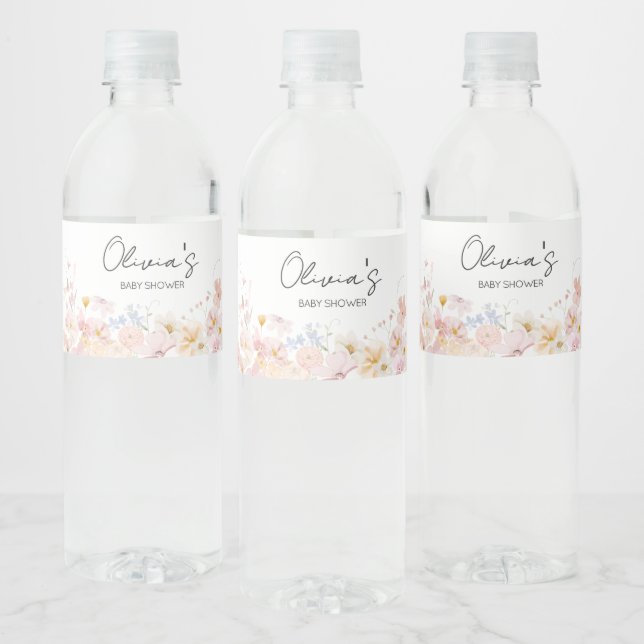 A Little Wildflower Is On The Way Baby Shower Water Bottle Label (Bottles)