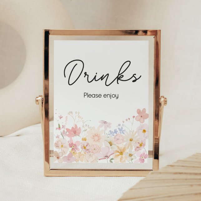 A Little Wildflower Is On The Way Drinks Poster (Floral Little Wildflower Is On The Way Baby Shower Drinks Sign)