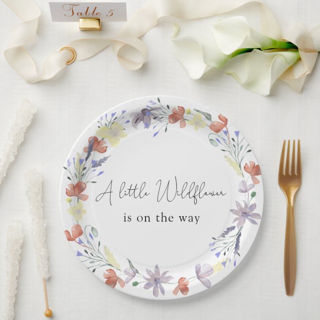A Little Wildflower is on the way Paper Plate (Wedding)