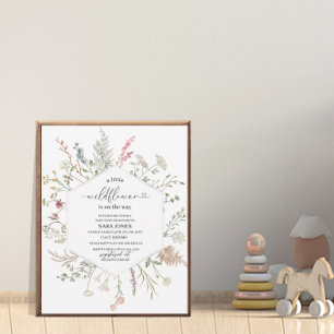 A little wildflower is on the way watercolor Baby  Invitation