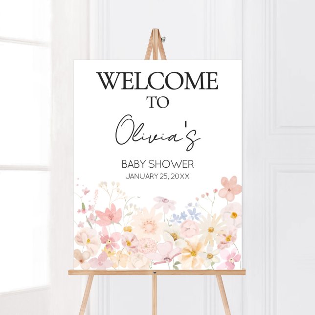 A Little Wildflower Is On The Way Welcome Poster (Floral Little Wildflower Is On The Way Baby Shower Welcome Sign)
