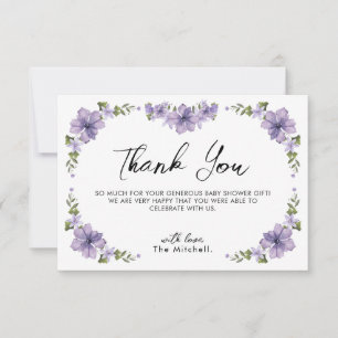A Little Wildflower Purple Baby Shower Thank You Card