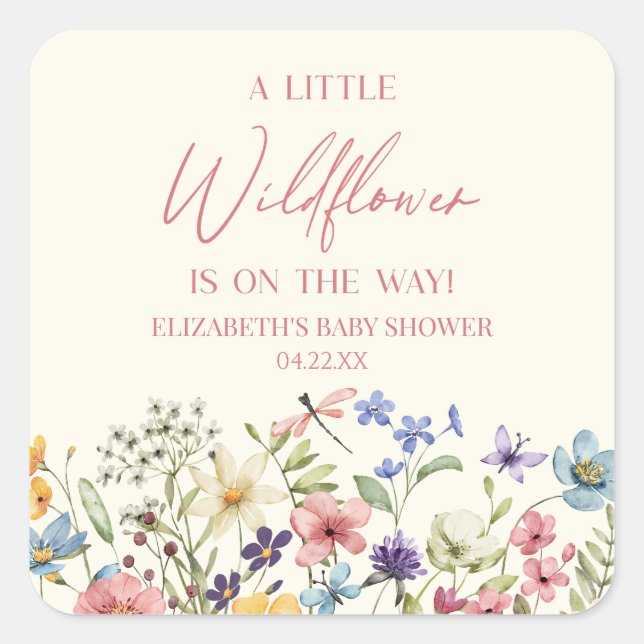 A Little Wildflower Wild Flower Floral Baby Shower Square Sticker (Front)