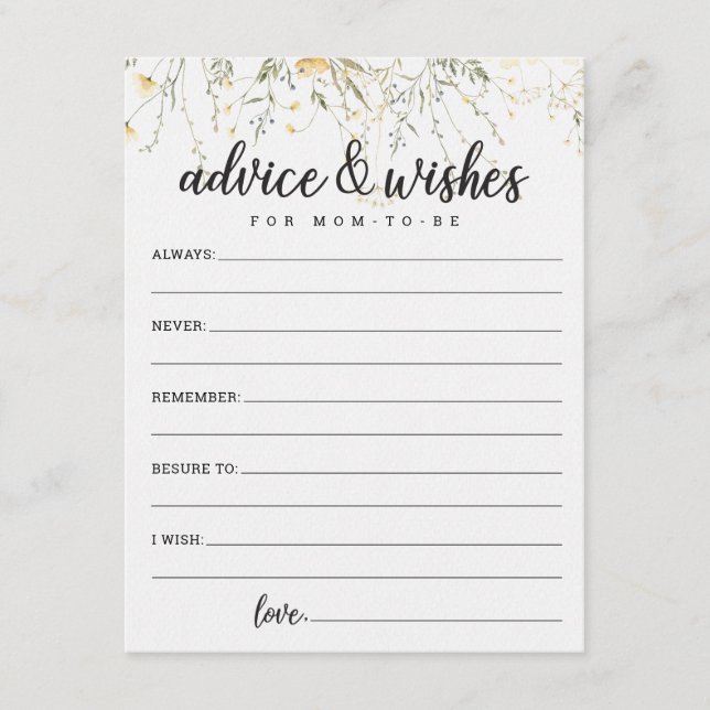 A Little Wildflower Yellow Watercolor Baby Shower Enclosure Card (Front)