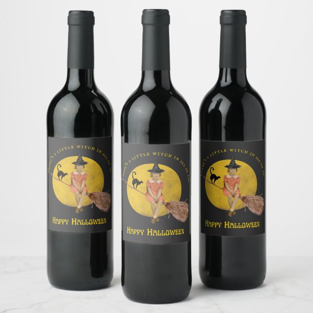 A Little Witch In All Of Us Halloween  Wine Label (Bottles)