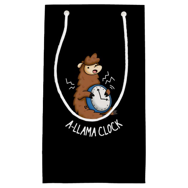 A-llama Clock Funny Llama Pun Dark BG Small Gift Bag (Front)