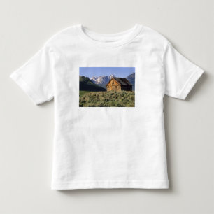 A log cabin and the Sawtooth Mountains in Toddler T-shirt