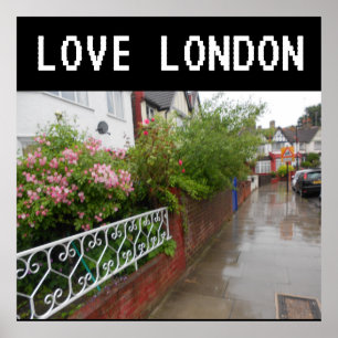 A London Street and rain England Poster