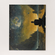 A lonely man in a surreal landscape