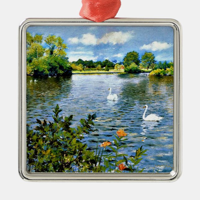 A Long Island Lake, famous painting, Metal Ornament (Front)