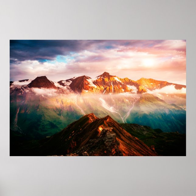 A look at the sunlit hills at twilight. Dramatic e Poster (Front)